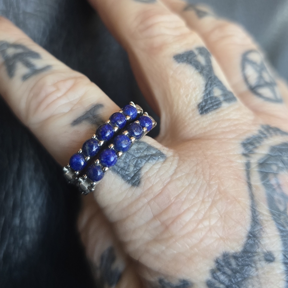 Evil Pawn Jewelry Set Of 2 Cat Stack Rings In Lapis